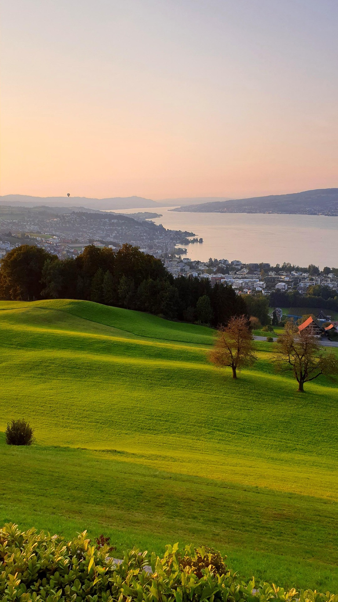 Friedlicher Zürcher Hügel bei Sonnenuntergang